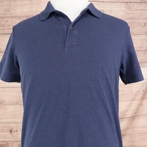 Mack Weldon Polo Shirt Mens Medium Navy Blue Silver Pique Performance Stretch